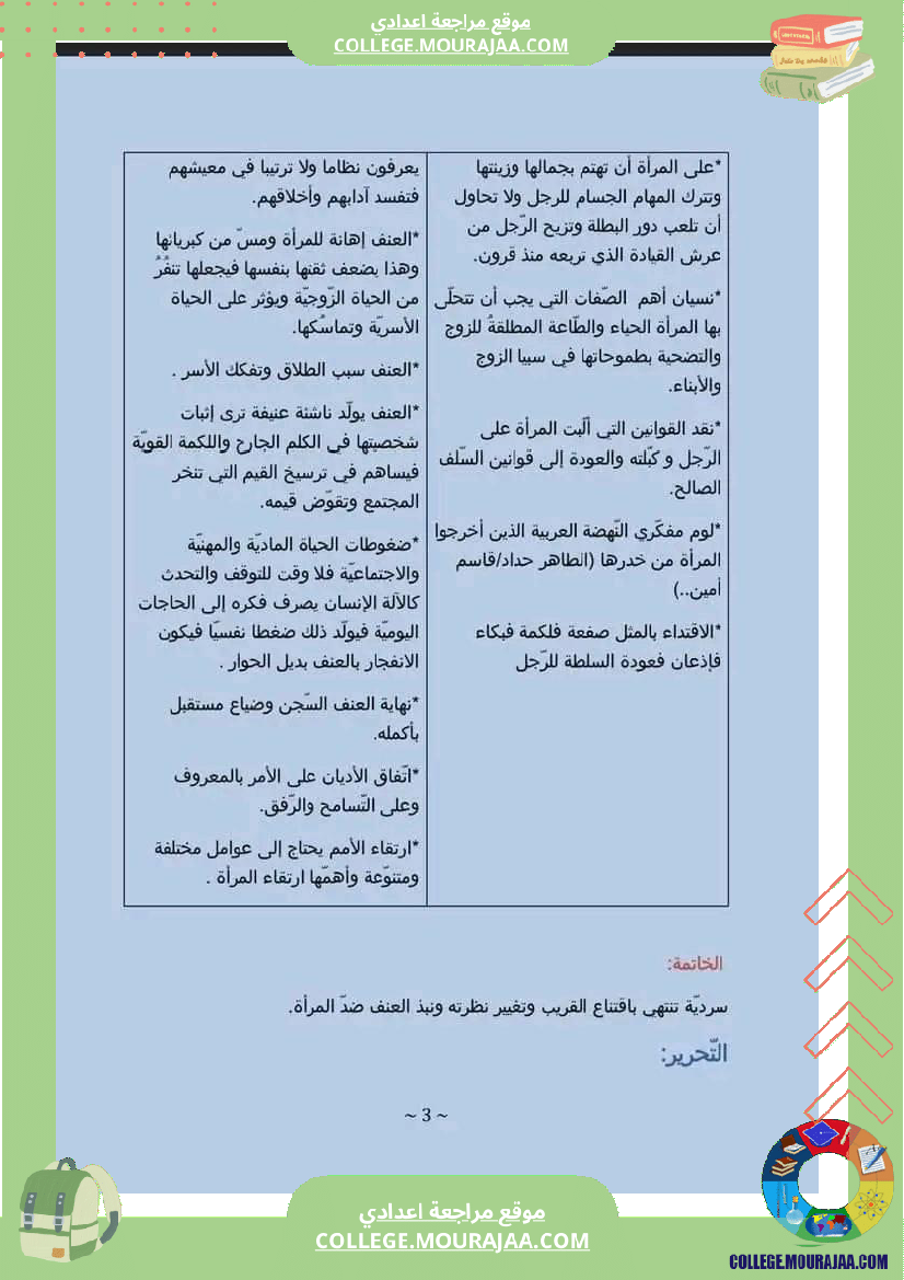 تاسعة_أساسي_عربية_محور_المرأة_في_المجتمعات_المعاصرة_انشاء