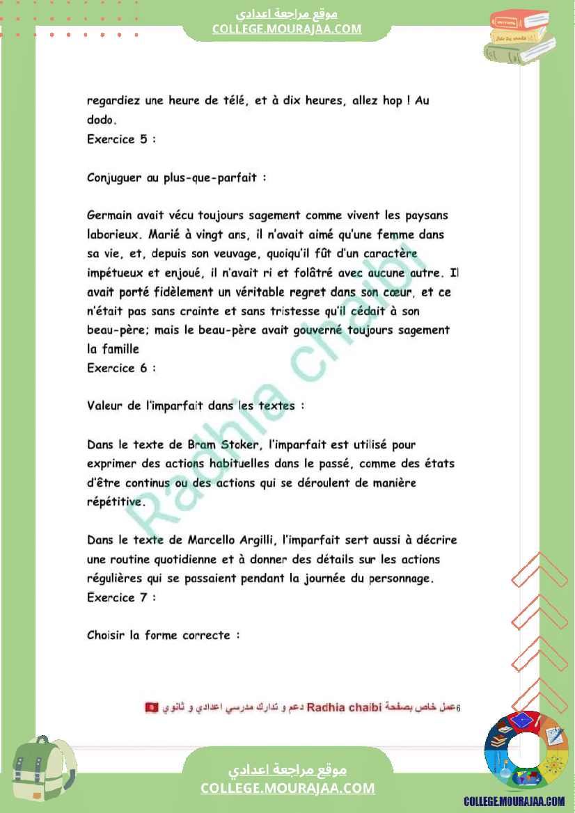 9 eme francais conjugaison l imparfait et le plus que parfait