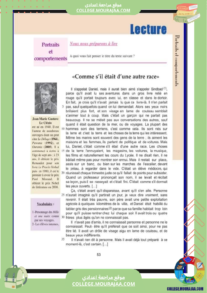 9 eme francais module n 2 portraits et comportements