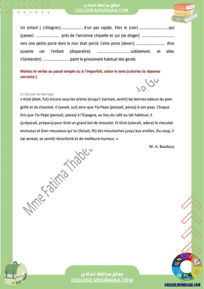 serie d exercices pour les 9 eme annee le passe simple et l imparfait
