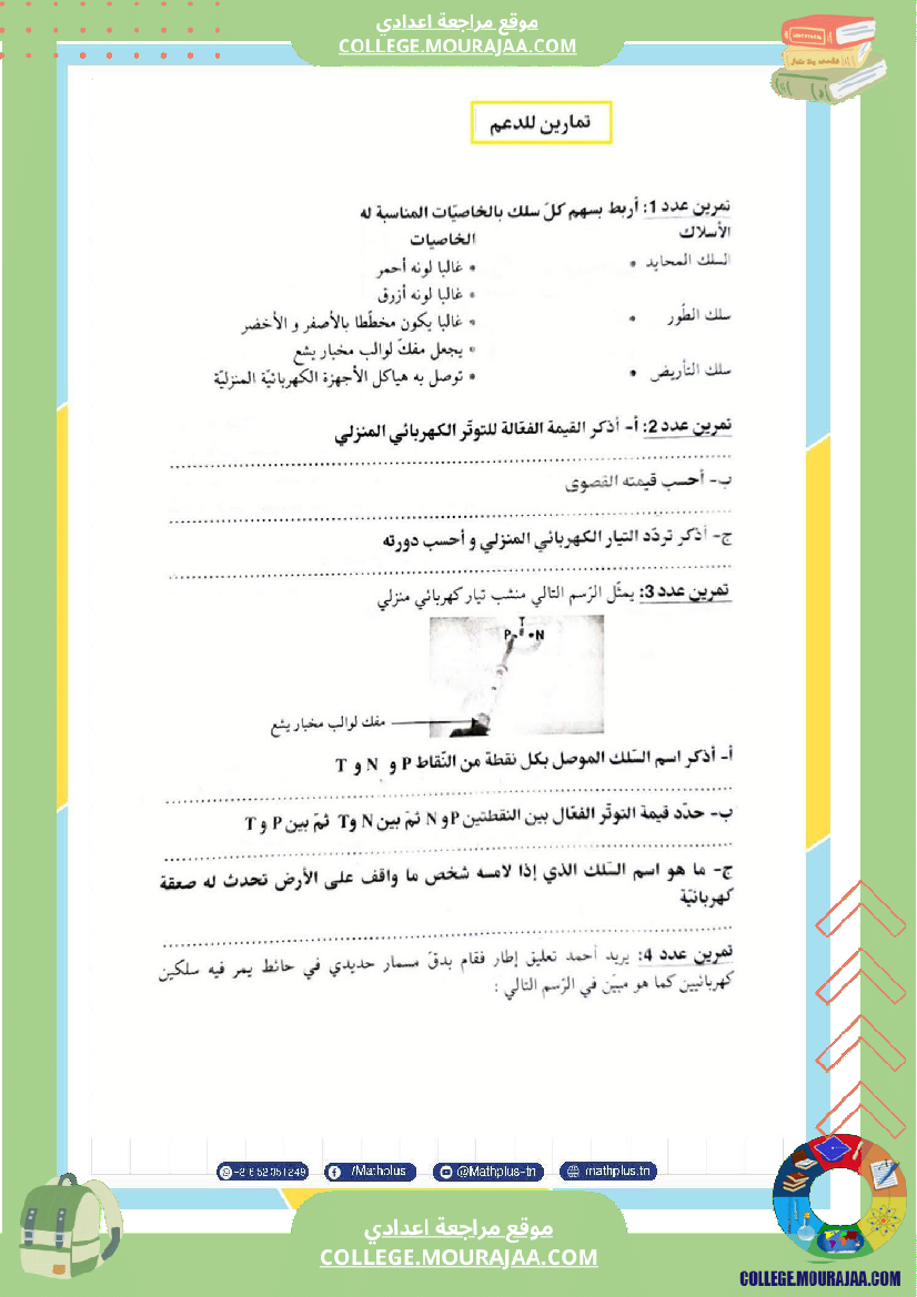 تاسعة أساسي علوم فيزيائية الثلاثي الأول ملخصات تمارين فروض تأليفية