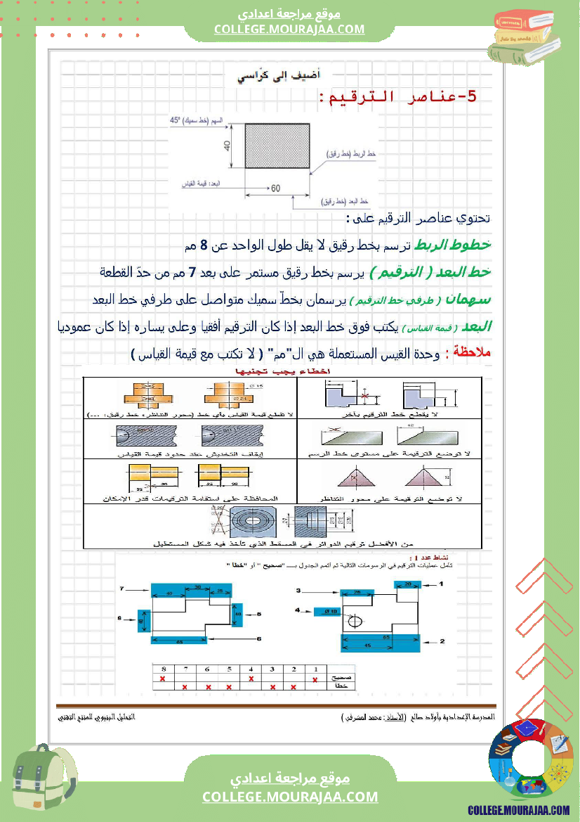 تاسعة_أساسي_تكنولوجيا_الثلاثي_الاول_الاسقاط_المتعامد_تمارين_اصلاح