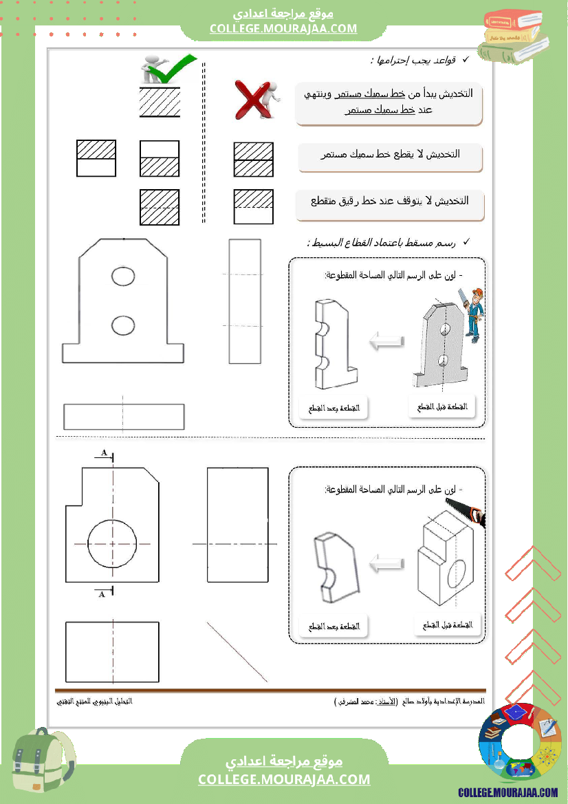 تاسعة_أساسي_تكنولوجيا_الثلاثي_الاول_الاسقاط_المتعامد_تمارين_الاصلاح