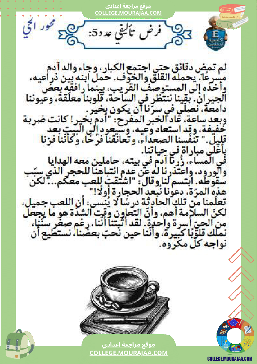 الفرض التأليفي عدد 1 في الإنشاء السنة السابعة أساسي من محور الحي