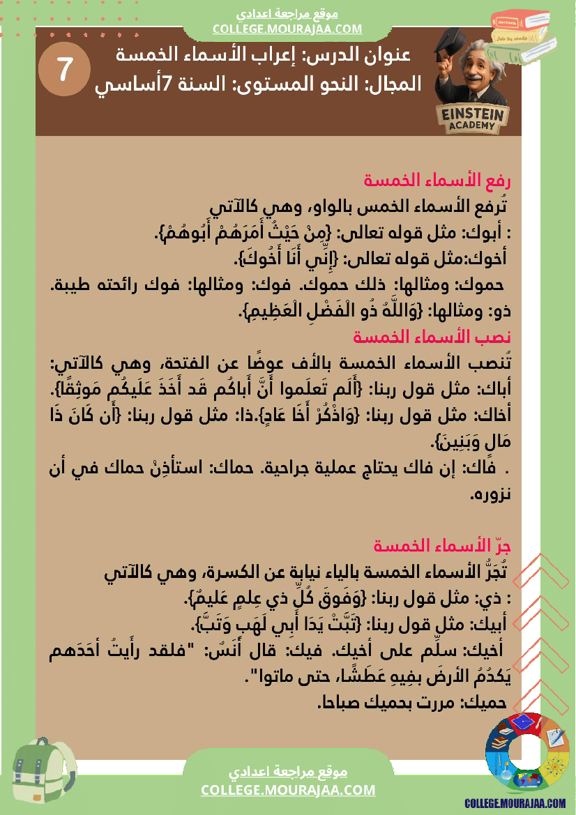 برنامج اللغة العربية السنة السابعة أساسي ملخصات واضحة للثلاثي الأو ل