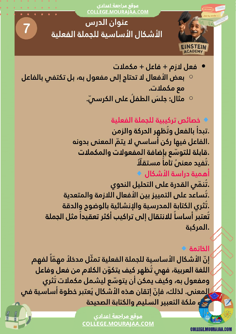 برنامج اللغة العربية السنة السابعة أساسي ملخصات واضحة للثلاثي الأو ل