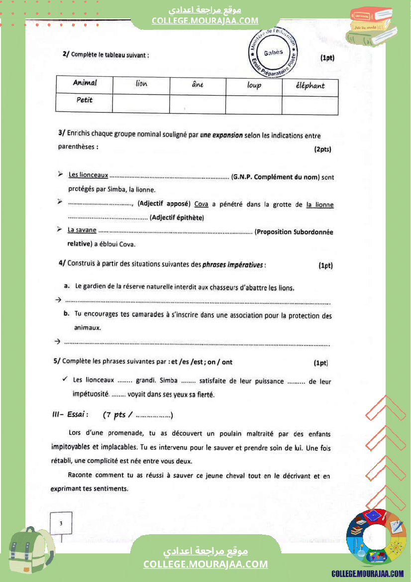 7 eme francais devoir de synthese n 1 avec correction