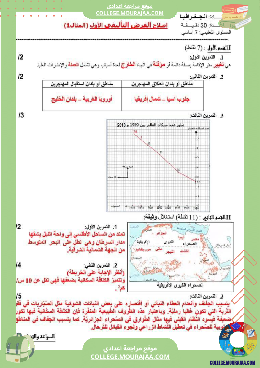 سابعة_جغرافيا_فرض_تاليفي_عدد_1_مع_الاصلاح
