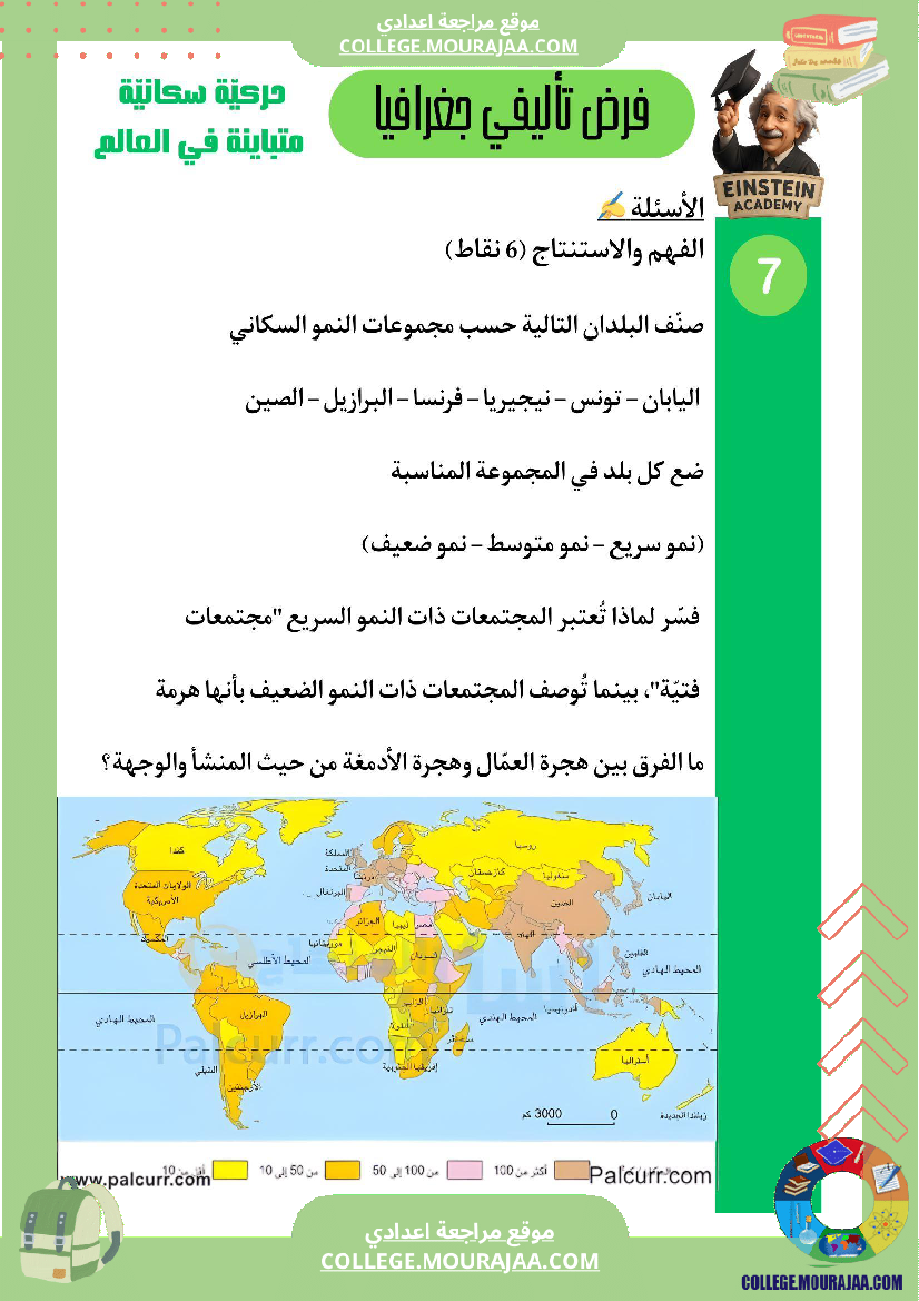فرض تأليفي في الجغرافيا الحركية السكانية المتباينة في العالم السنة السابعة