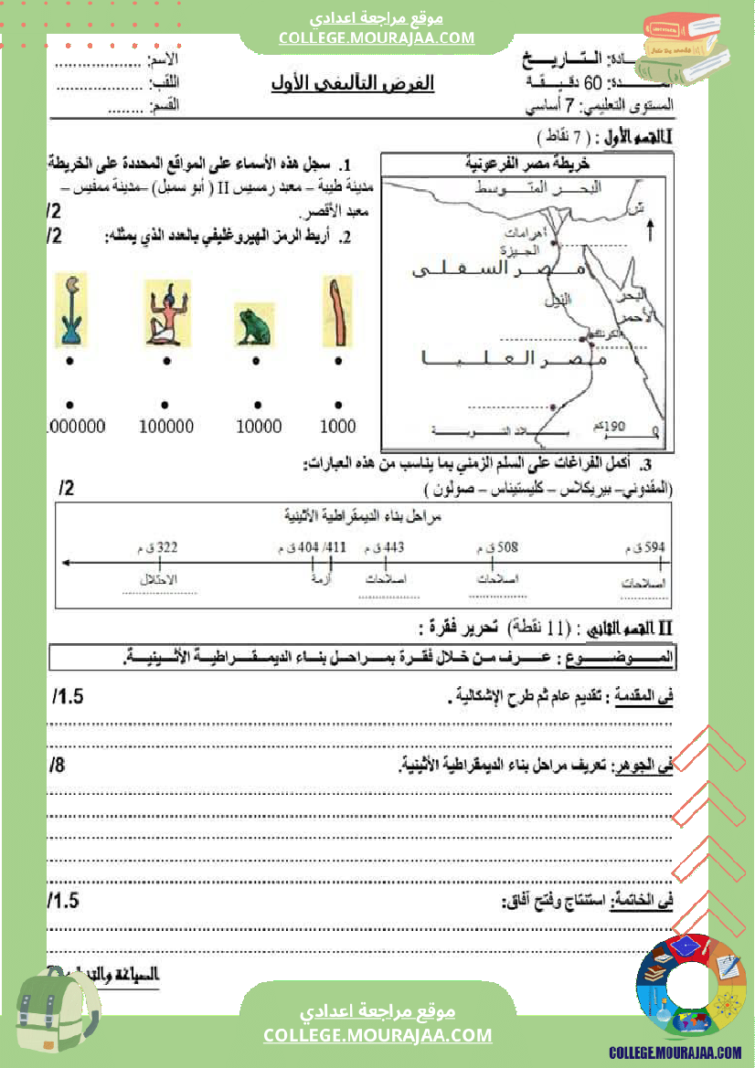 فرض مع الاصلاح تاليفي عدد 1 تاريخ سنة السابعة