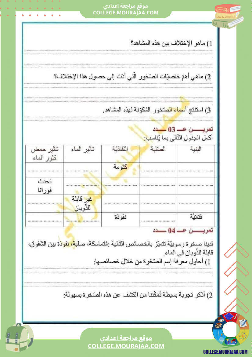 سابعة أساسي علوم طبيعية فرض تأليفي عدد 1 مع الاصلاح