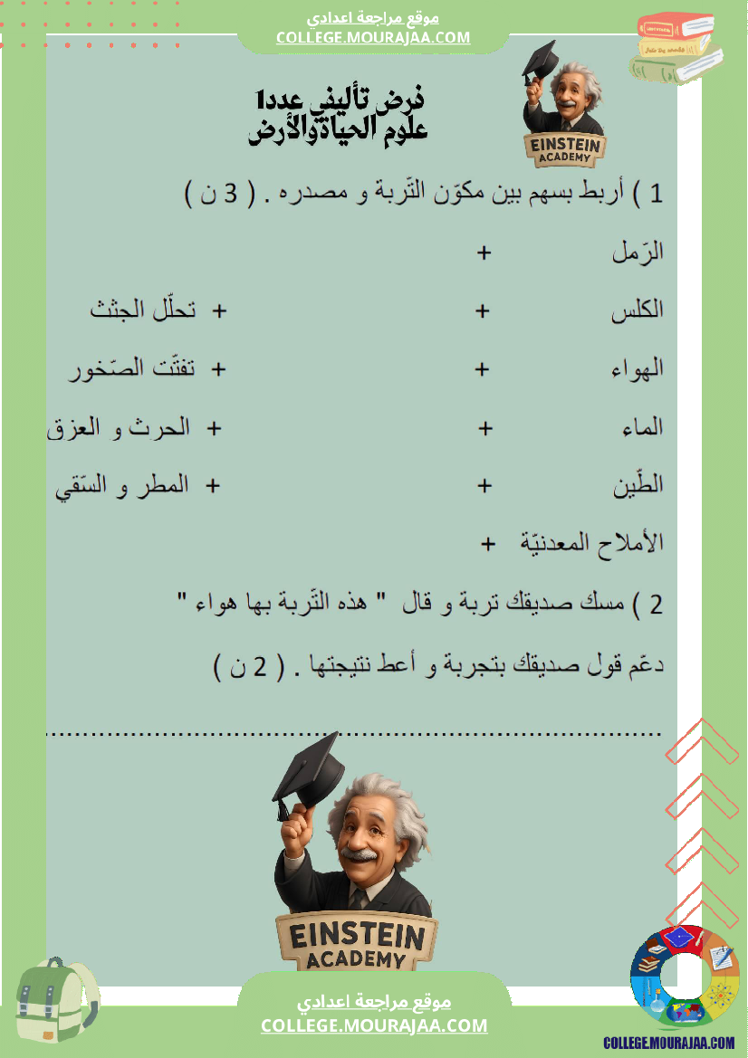 فرض تأليفي عدد 1 علوم الحياة والأرض السنة السابعة أساسي