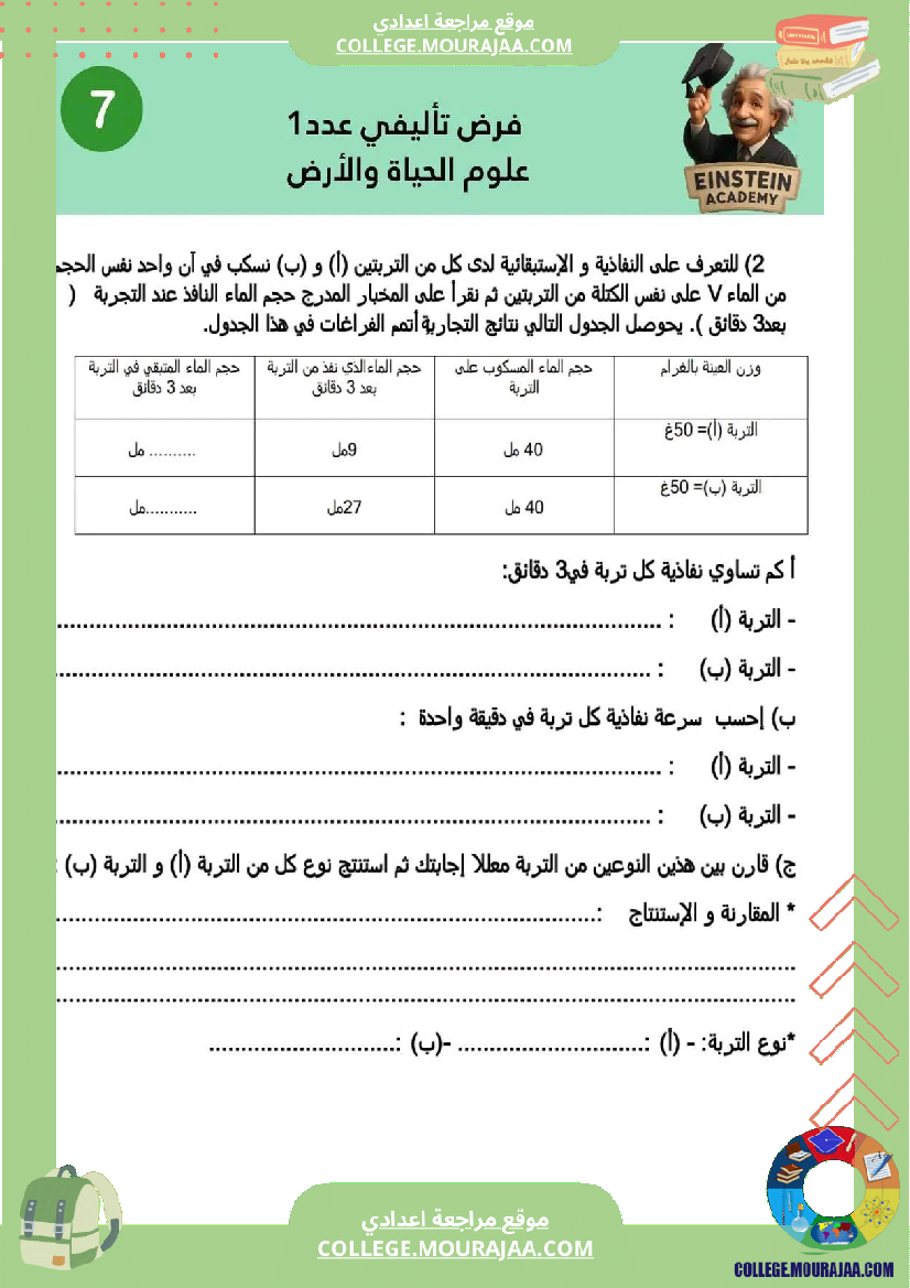 فرض تأليفي عدد 1 في مادة العلوم ممتاز جدا لتلامذة السنة 7