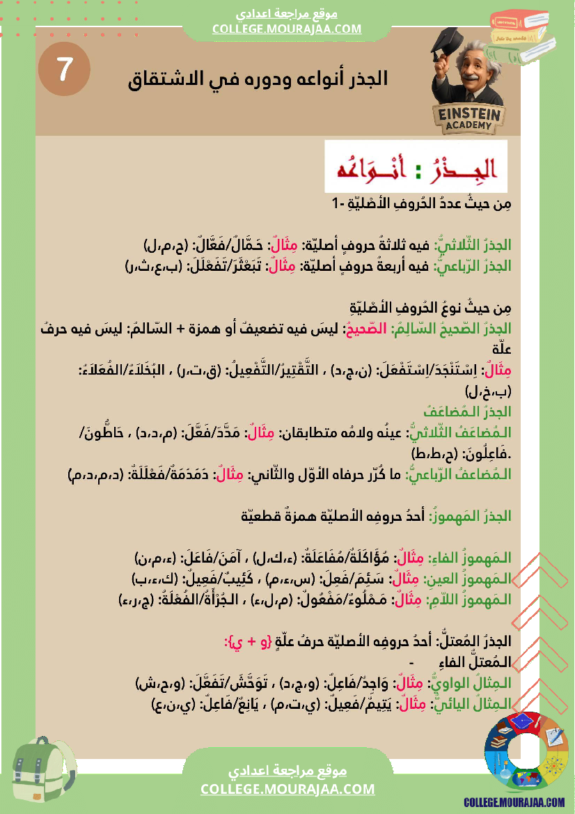 الجذر أنواعه ودوره في الاشتقاق برنامج اللغة العربية السنة السابعة أساسي
