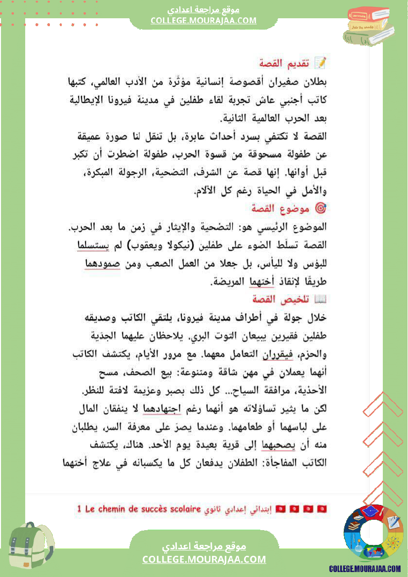 سابعة أساسي عربية الثلاثي الاول المحور الاول الأسرة قصة بطلان صغيران