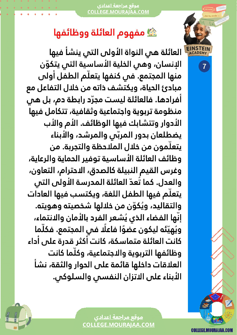 فقرات ممنهجة تربية مدنية السنة السابعة أساسي الثلاثي الأو ل مفهوم العائلة ووظائفها