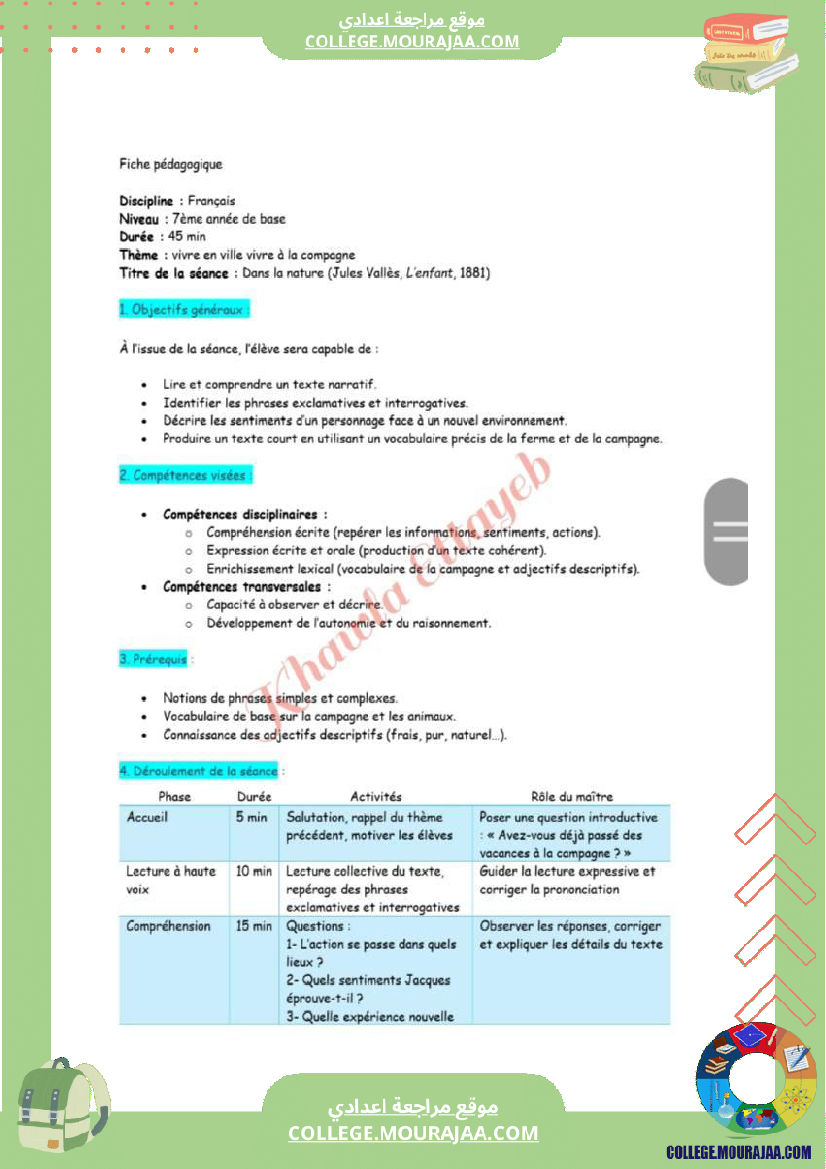 7eme annee francais texte dans la nature