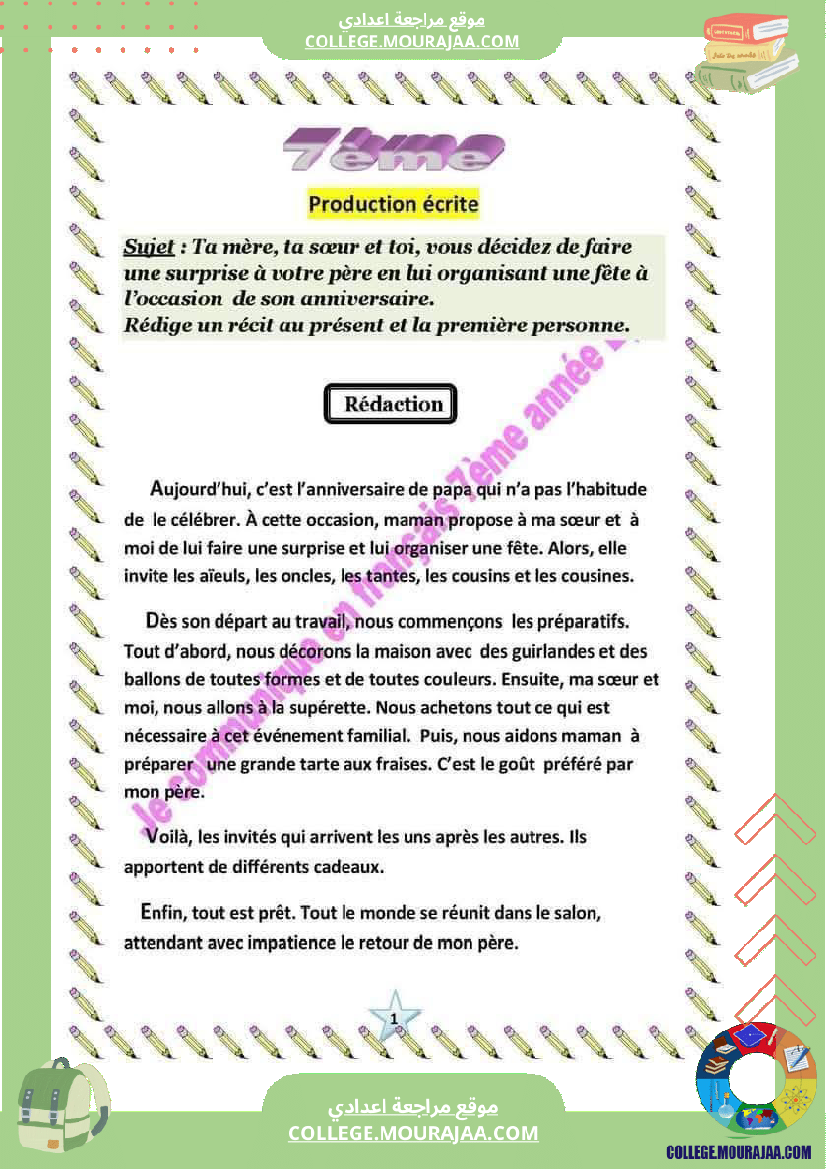 7eme francais module 1 en famille production ecrite