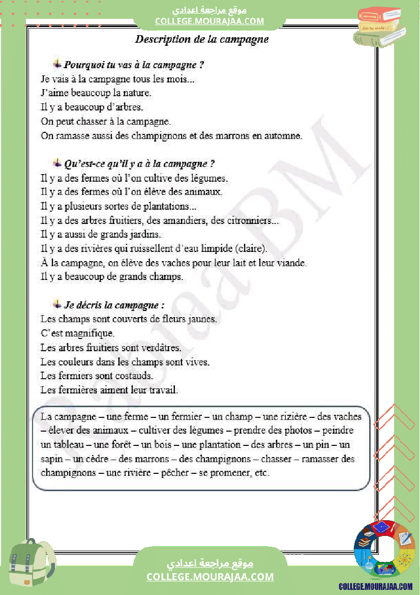 7eme vivre en ville vivre a la campagne description du paysage