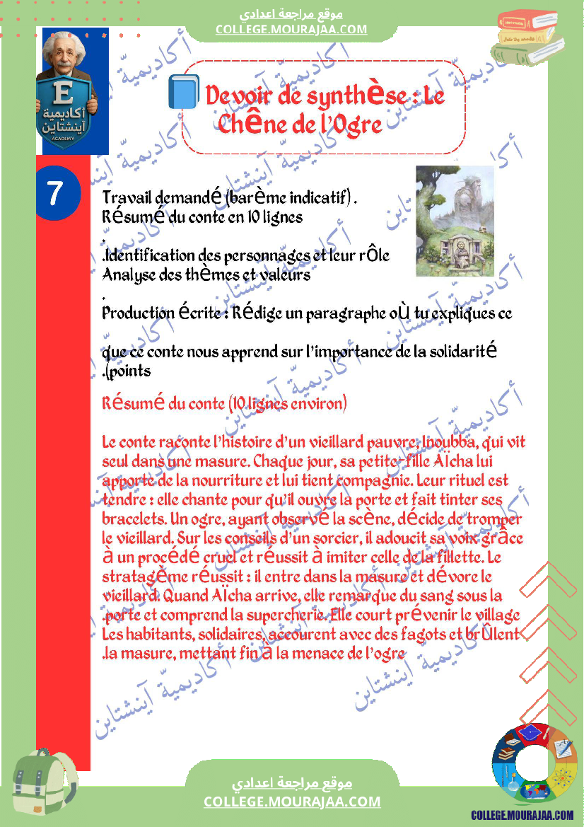 resume de conte le chene de l org 7eme annee avec devoir synthese