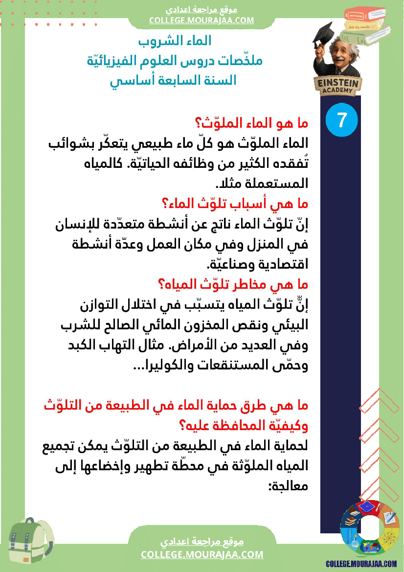 ملخصات دروس العلوم الفيزيائية السنة السابعة أساسي الثلاثي الأو ل