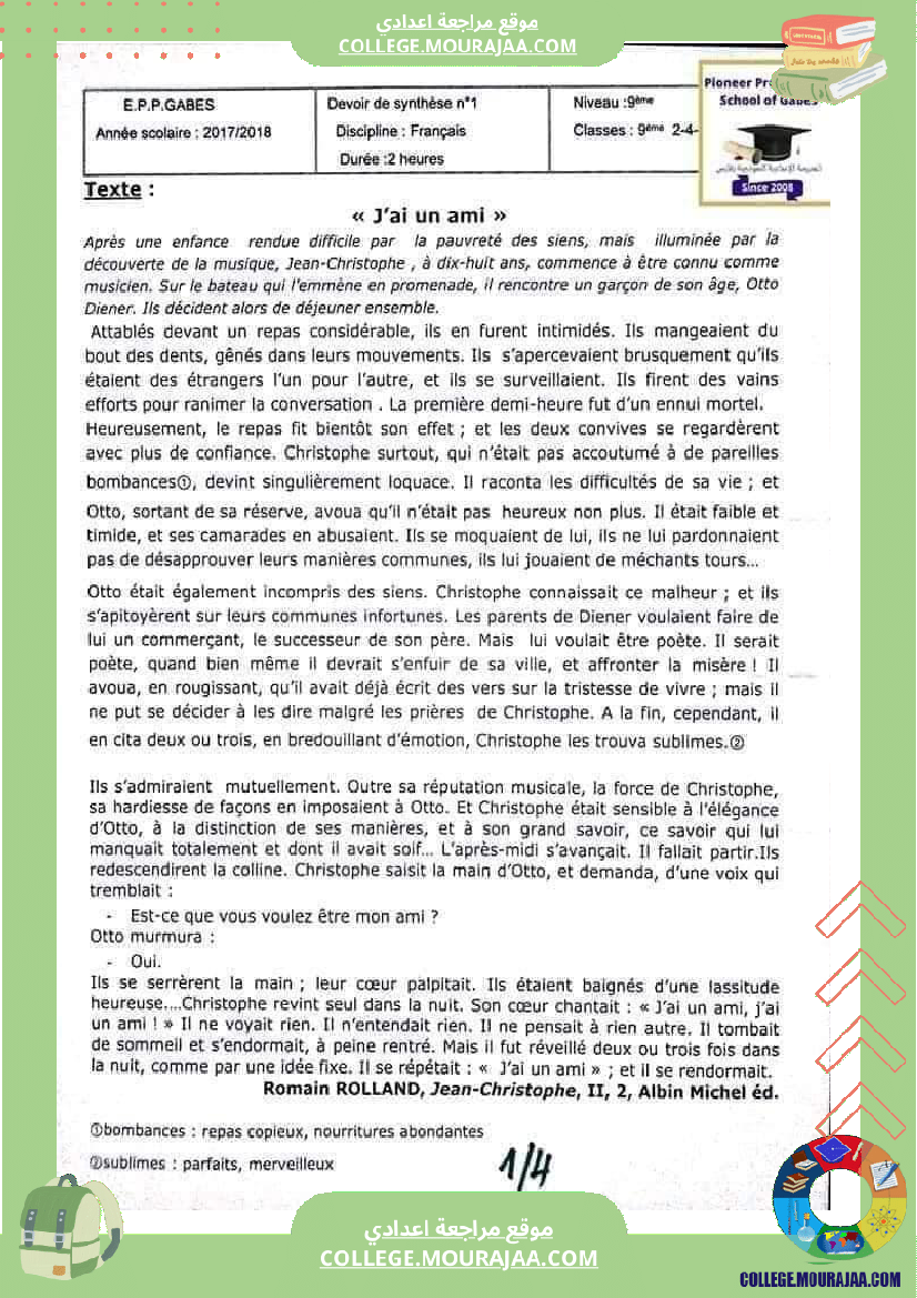 devoir francais synthése 9eme