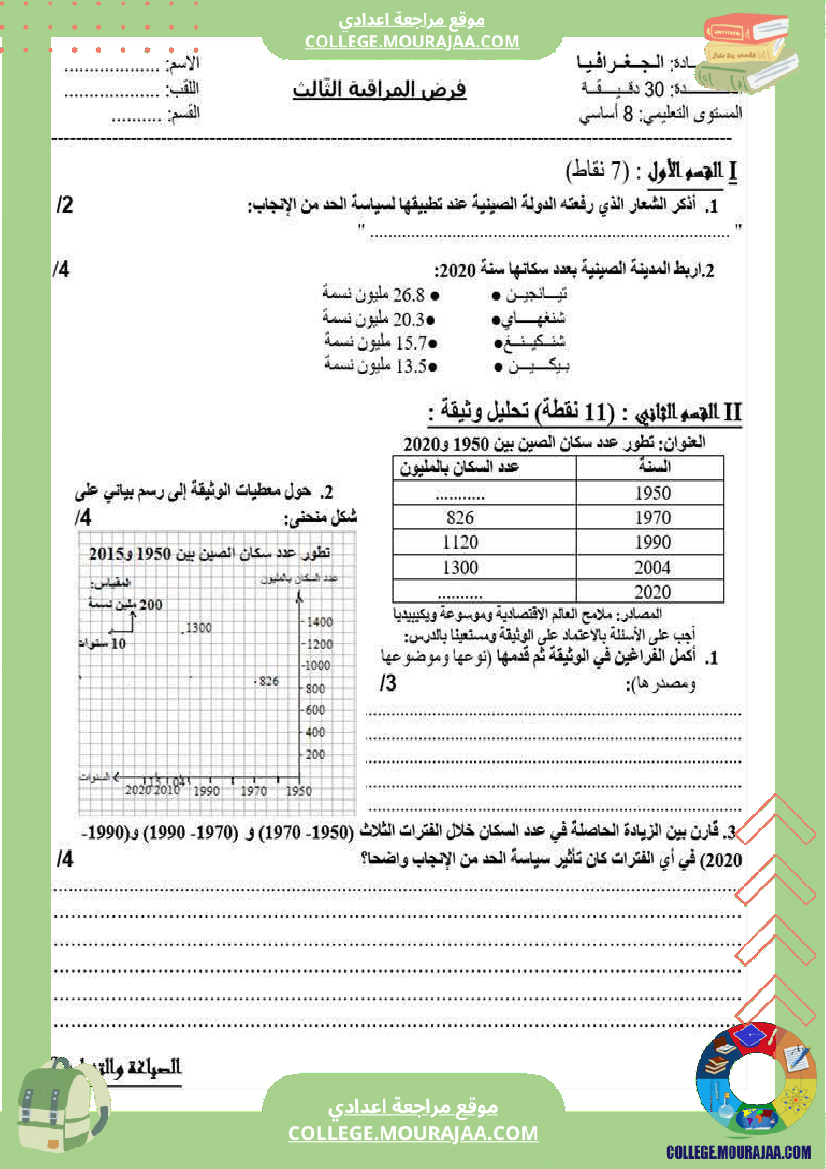 فرض مراقبة الثامنة في الجغرافيا الثلاثي الثالث