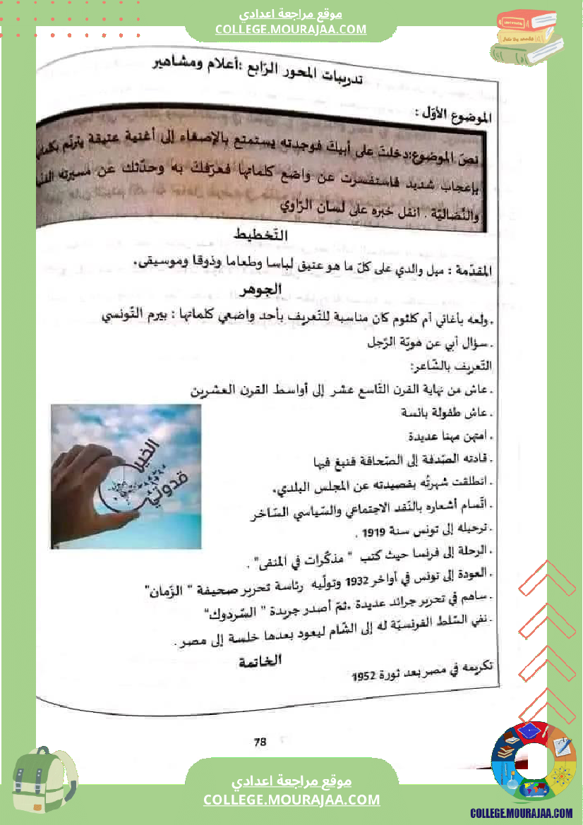 الثامنة أساسيا تدريب على الإنشاء حول محور أعلام و مشاهير 
