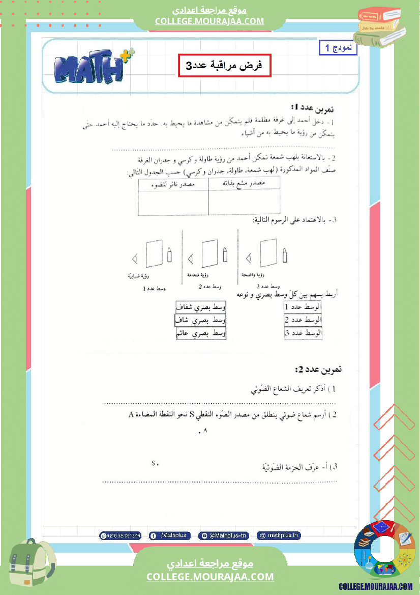 فيزياء اساسي 8 الثلاثي الثالث تلاخيص دروس وتمارين فروض مع الاصلاح