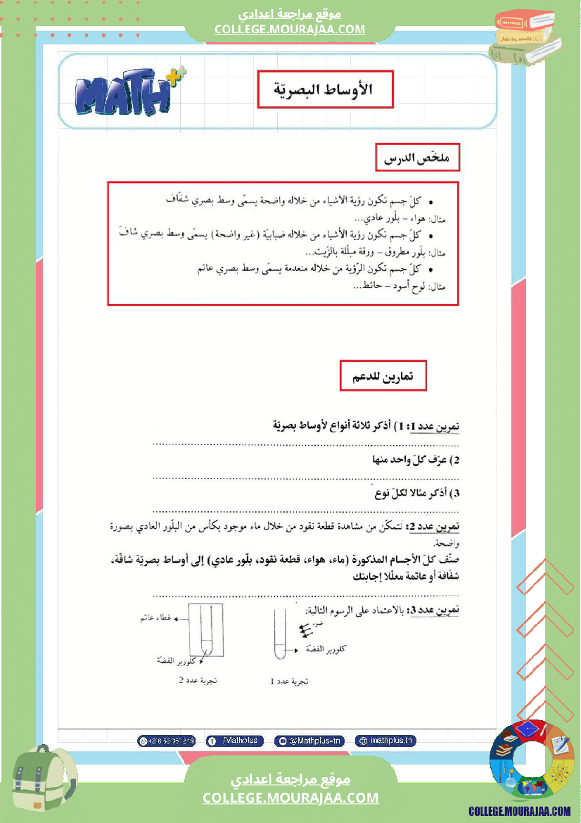 فيزياء اساسي 8 الثلاثي الثالث تلاخيص دروس وتمارين فروض مع الاصلاح