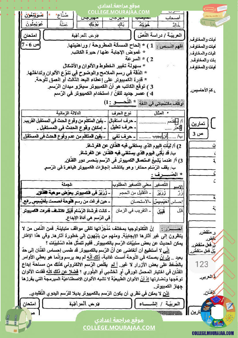 فرض مراقبة مستوى التاسعة العربية الثلاثي الثالث