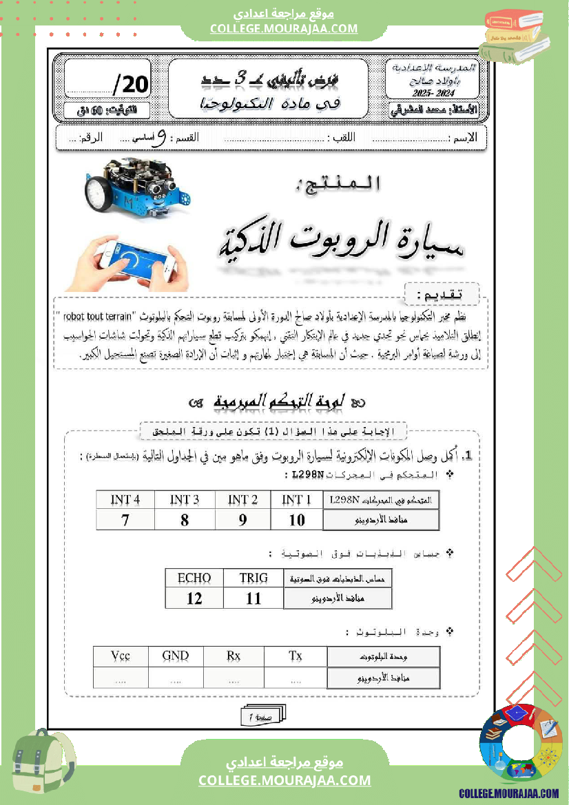 فرض تأليفي سنة التاسعة التاريخ الثلاثي الثالث