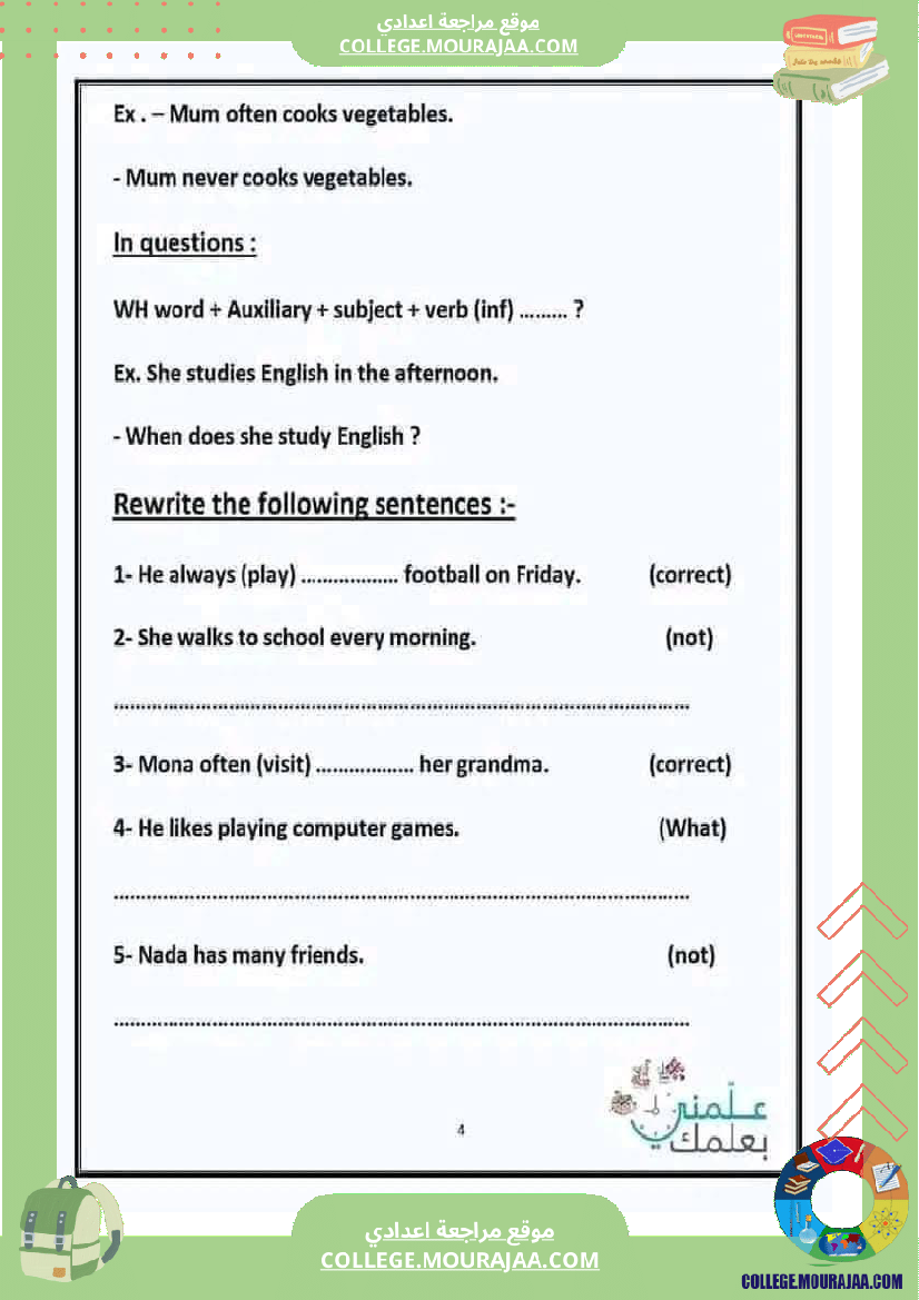 anglais مراجعة شاملة لقواعد اللغة الانقليزية لكل المستويات تمارين مع الاصلاح