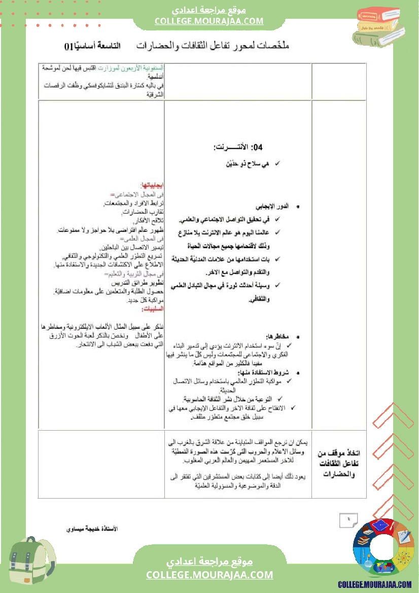 تاسعة_عربية_مواضيع_حول_محور_مع_جملة_من_الملخصات_للمحور