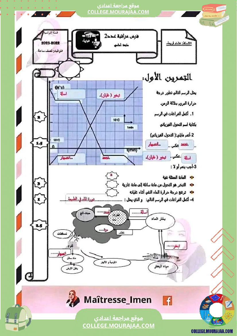فرض مراقبة مستوى السابعة العلوم الفيزيائية الثلاثي الثالث
