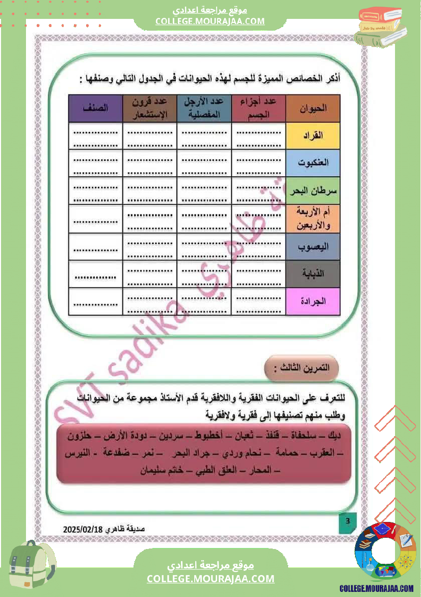 فرض مراقبة السابعة علوم الحياة و الارض ثلاثي ثالث
