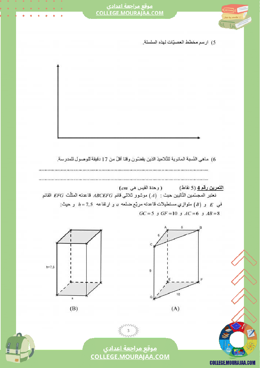 فرض تأليفي للسنة السابعة الرياضيات الثلاثي الثالث