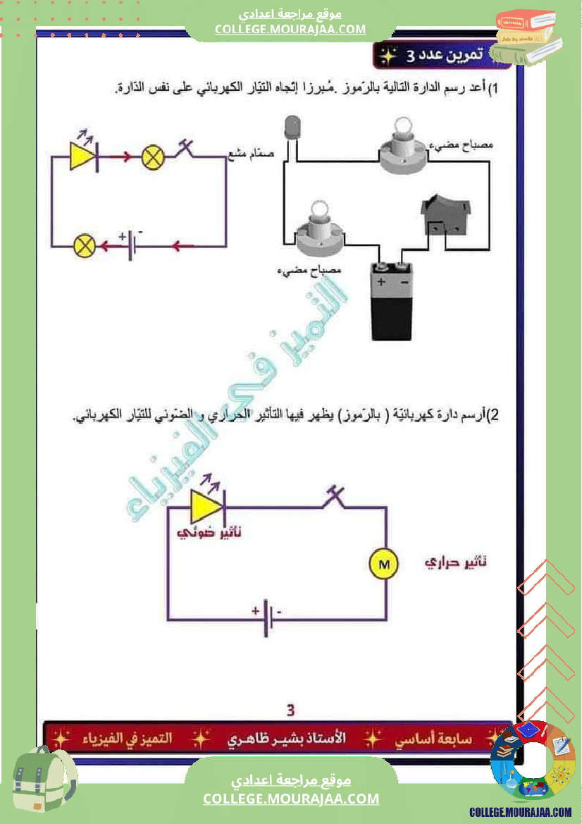 فرض تأليفي للسنة السابعة العلوم الفيزيائية الثلاثي الثالث
