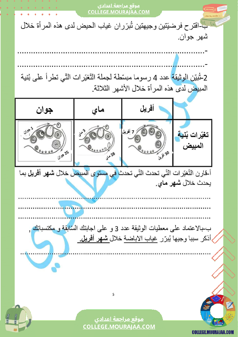 فرض تأليفي سنة السابعة علوم الحياة و الارض الثلاثي الثالث