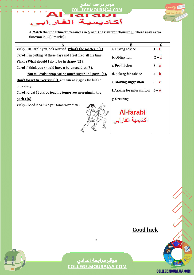 امتحان في مادة الانجليزية مرفق بالاصلاح المستوى سابعة اساسي الثلاثي الثالث