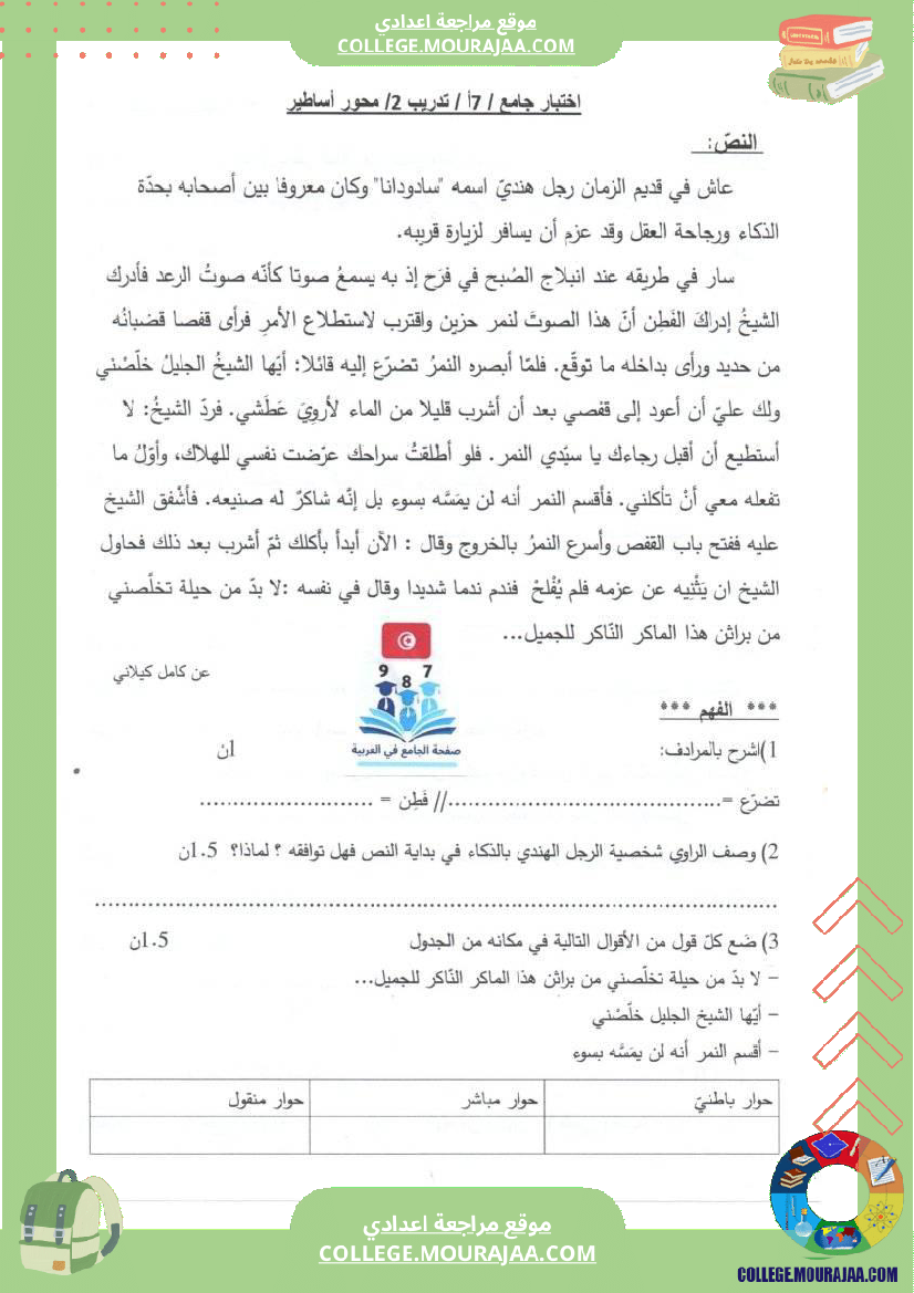 السابعة أساسيا تدريب على الفرض التأليفي الجامع الثالث م رفق بالإصلاح