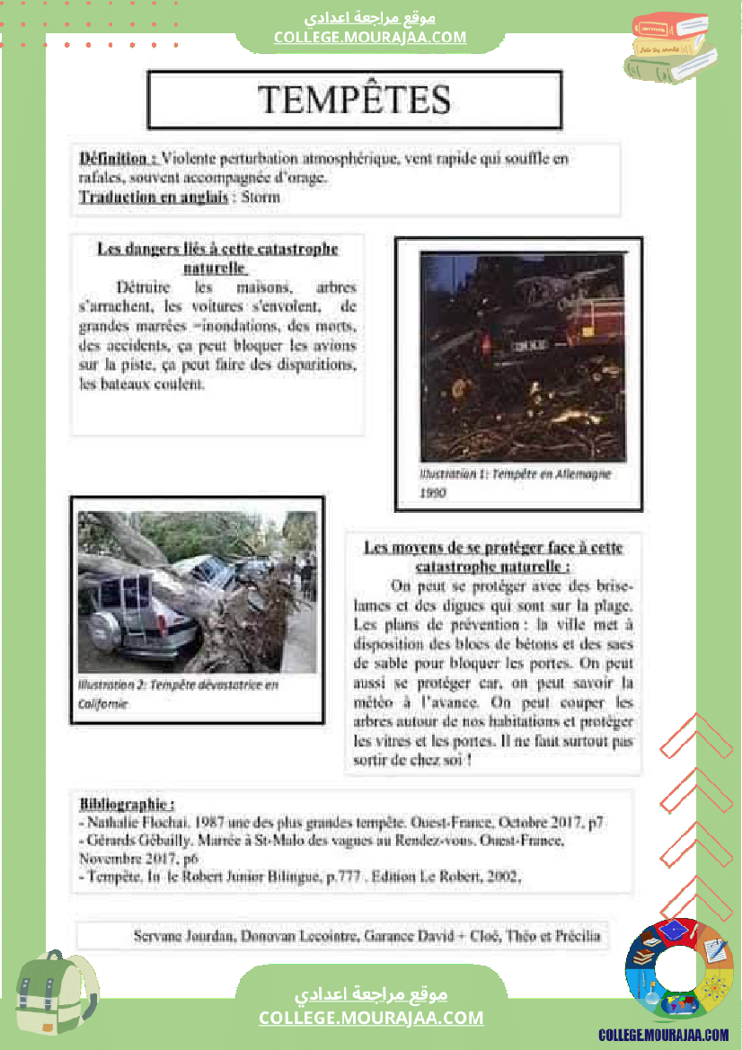 7 eme annee de l enseignement de base francais catastrophes naturelles