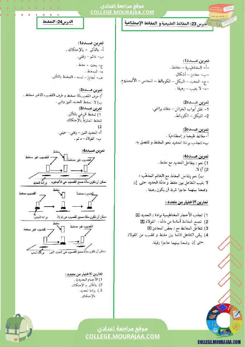 السابعة اساسي فيزياء استعدادا لفرض المراقبة عدد 3 تلخيص للدروس تمارين تطبيقية فروض مع الاصل