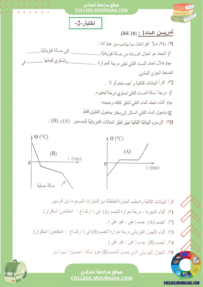 السابعة اساسي فيزياء استعدادا لفرض المراقبة عدد 3 تلخيص للدروس تمارين تطبيقية فروض مع الاصل