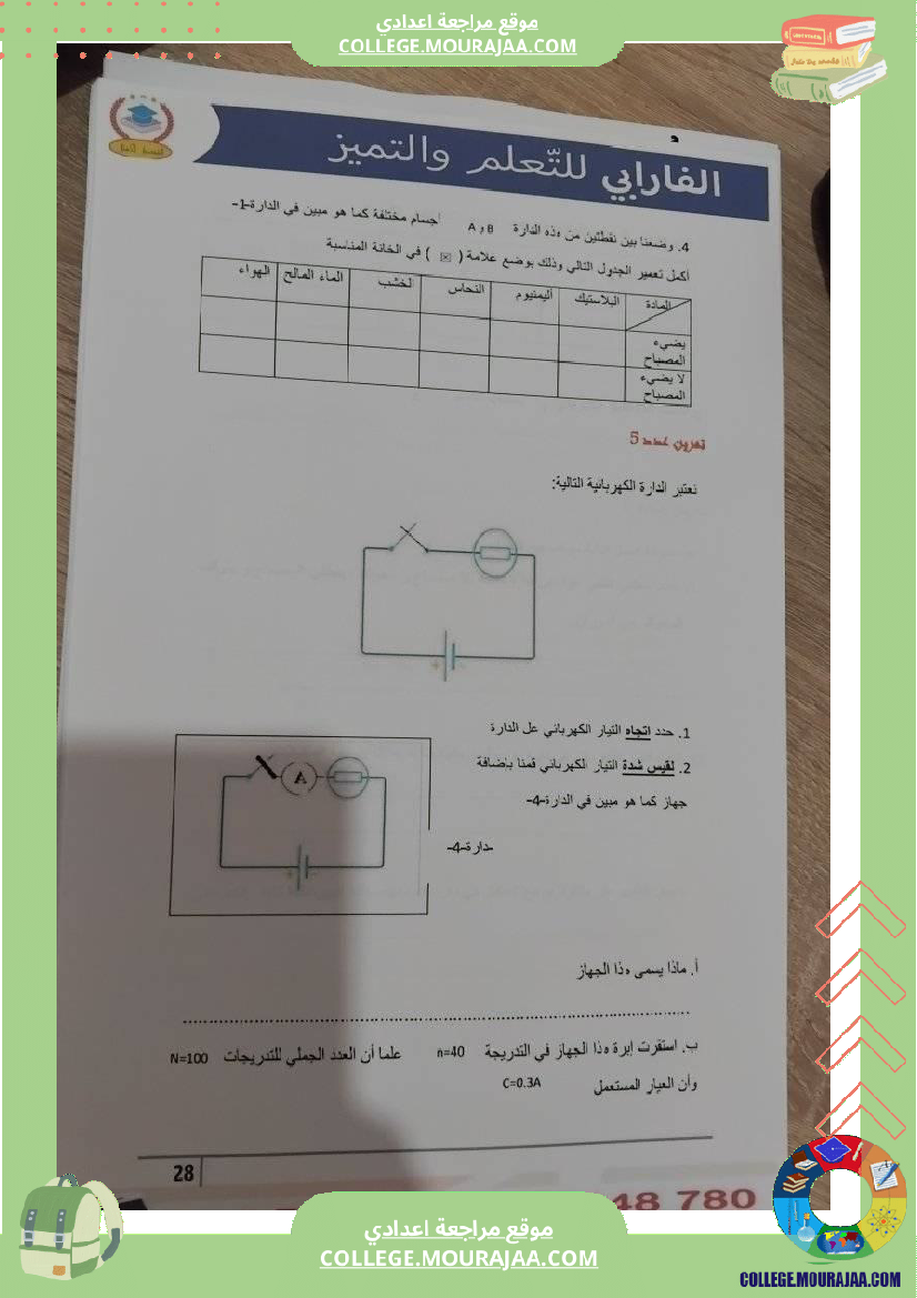 فيزياء_سنة_سابعة_الدارة_الكهربائية_تلخيص_الدرس_مع_بعض_التمارين