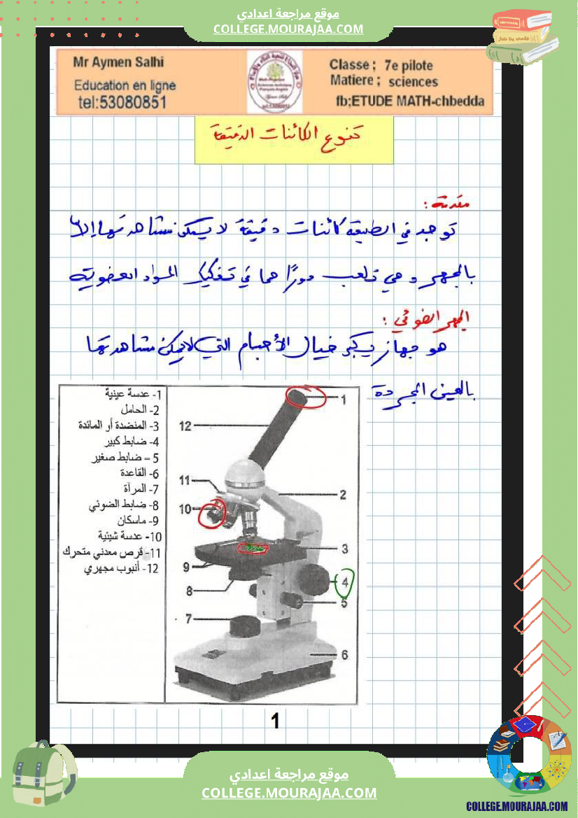 السابعة أساسي مراجعة علوم الحياة والارض