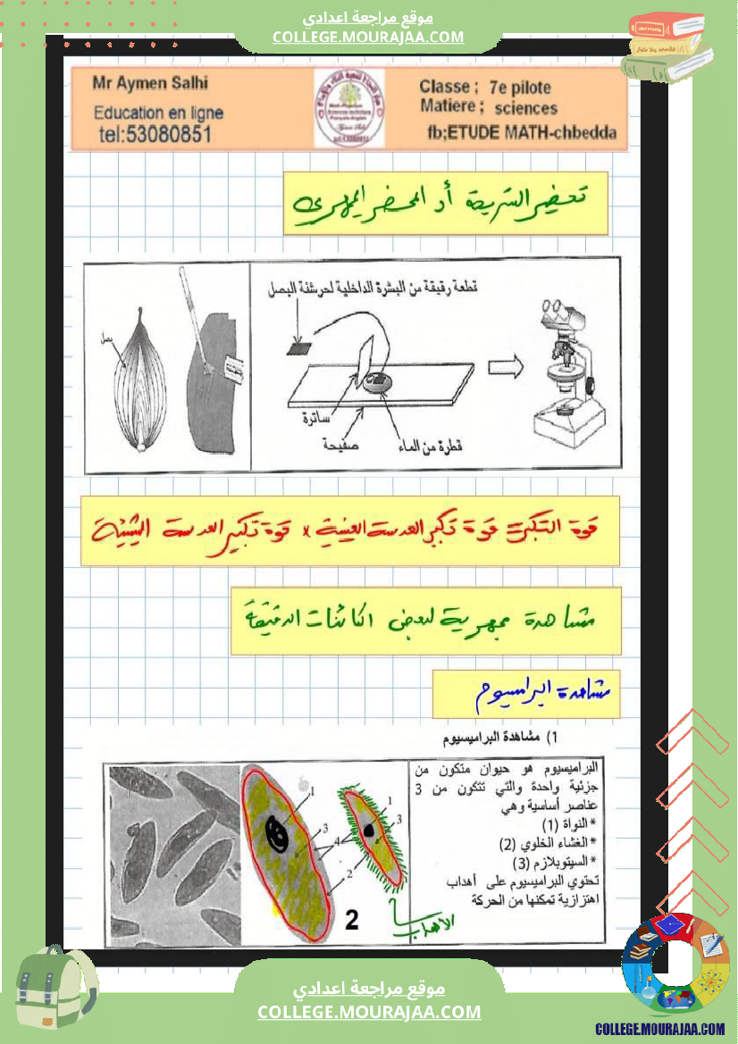 السابعة أساسي مراجعة علوم الحياة والارض