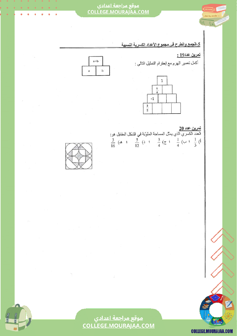 الجمع و الطرح في الاعداد الكسرية النسبية