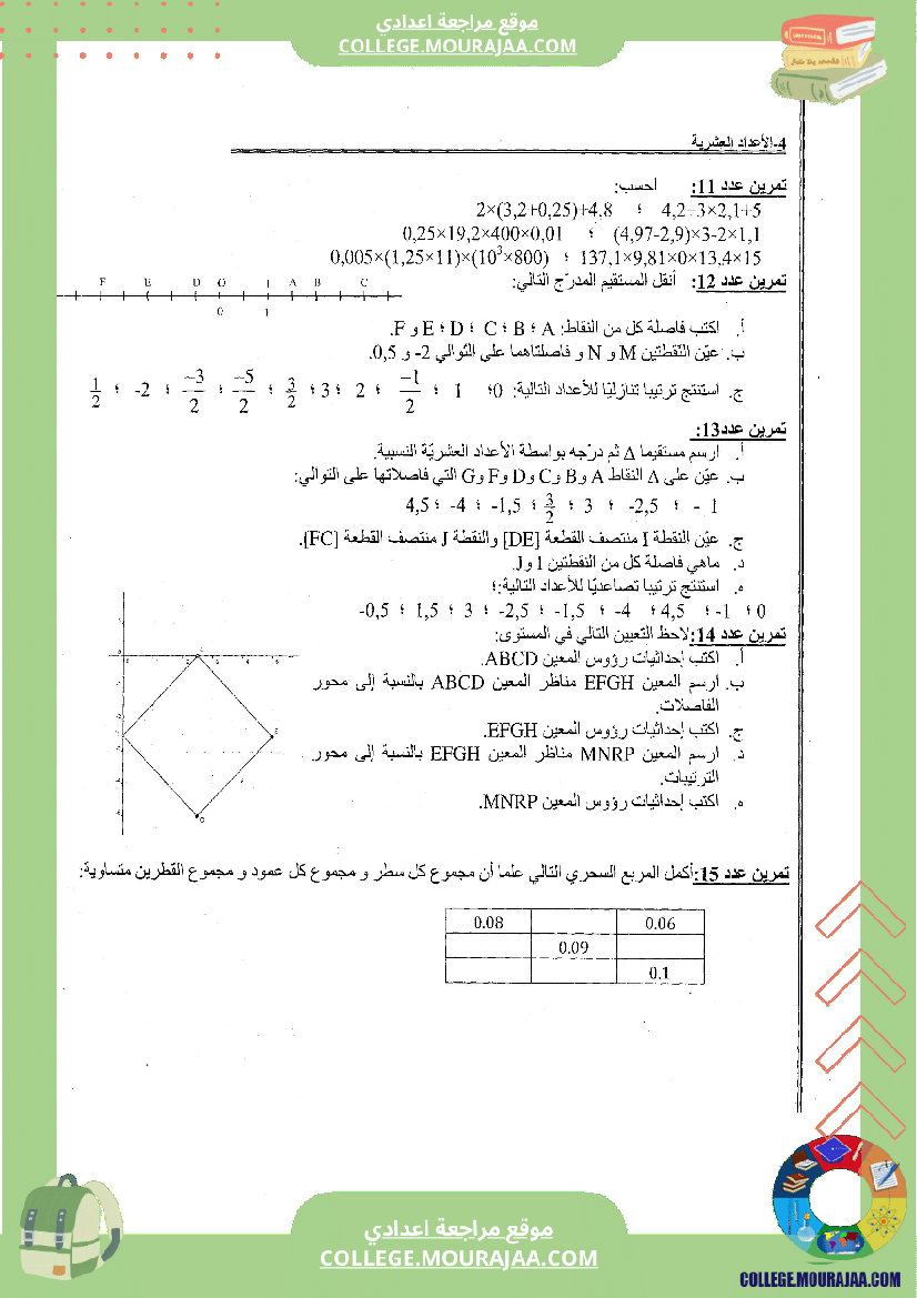 الاعداد العشرية تلخيص تمارين و اصلاح