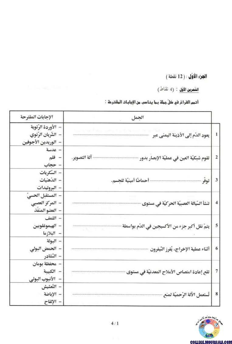 امتحان علوم الحياة و الارض مناظرة النوفيام سنة 2013